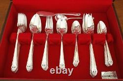 LOVELY LADY Holmes & Edwards silverplate 61pc COMPLETE flatware SET for 8 +chest