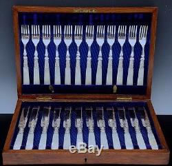 LOVELY c1890 VICTORIAN 24pc MOTHER OF PEARL & SILVER PLATE LUNCHEON CUTLERY SET