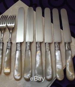 Landers Frary Clark Mother of Pearl Handle 12 Pc DINNER Set withFloral Ferrules