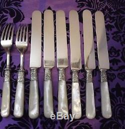 Landers Frary Clark Mother of Pearl Handle 12 Pc Luncheon SetSterling Ferrules