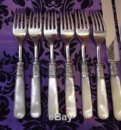 Landers Frary Clark Mother of Pearl Handle 12 Pc Luncheon SetSterling Ferrules