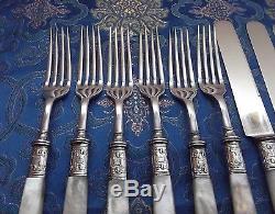 Landers Mother of Pearl Handled 12 Pc Luncheon Set withSterling Bands Quadruple
