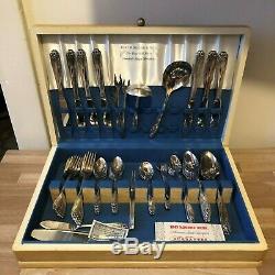 Lovely 74 piece Set Rogers Daffodil Silver Plate Flatware + Box