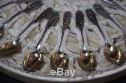 Lovely & rare set of 12 German Silver vermeil 800 spoons women seasons pattern