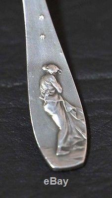 Lovely & rare set of 12 German Silver vermeil 800 spoons women seasons pattern