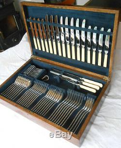 MAPPIN & WEBB 8 SETTINGS 63pc CANTEEN SILVER PLATED FLATWARE CUTLERY VINTAGE SET
