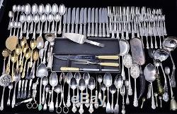 Massive Estate Lot Silver Plate Knives Forks Spoons Serving Pieces Inc Large Set