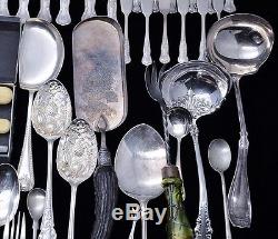 Massive Estate Lot Silver Plate Knives Forks Spoons Serving Pieces Inc Large Set