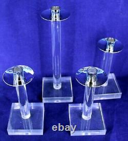 MID Century 1950's Dorothy Thorpe Set 4 Lucite Silver Plate Candlestick Holders