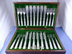 MOTHER OF PEARL HANDLE FISH SET 6, SALAD DESSERT SET 6, 24pc BY 2 ENGLISH MAKERS