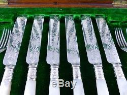 MOTHER OF PEARL HANDLE FISH SET 6, SALAD DESSERT SET 6, 24pc BY 2 ENGLISH MAKERS