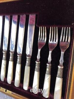 MOTHER OF PEARL KNIVes/ Fork Set BY HENRY ROGERS, SONS & CO SHEFFIELD