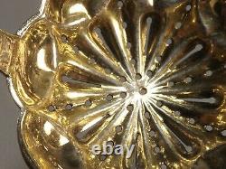 M & TB Danish Tea Strainer Gold Wash Sugar Sifter Spoon Denmark Silver Plate