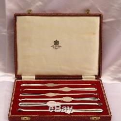 Magnificent Asprey English Set Of 6 Silver Plated Oyster & Clam Forks With Box