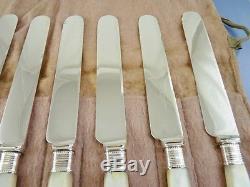 Mother Of Pearl Carved Handle Set Of 8 Dinner Knives Blunt Blade By Meriden Co