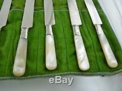 Mother Of Pearl Set Of 12 Luncheon Knives Sterling Collars By Landers Frary & C