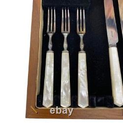 Mother of Pearl Fruit Dessert Knife Fork Set Cutlery Flatware Victorian Vintage