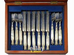 Mother of Pearl & Silver Plate Luncheon Flatware Set, France, 1870