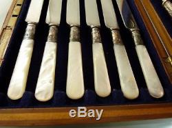 Mother of Pearl handle Luncheon or Dessert 6 place cased set knives & forks