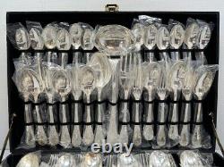 NEW 51 Pcs Enchanted Rose Heavy Silverplate Flatware With Case