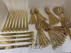 NEW WM. Rogers & Son Enchanted Rose Gold Plated Flatware 51pc Set service for 12