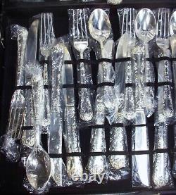 NEW Wm Rogers & Son ENCHANTED ROSE 52 Pc. Silver Plated Flatware Service for 12
