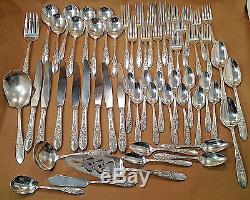 National Silver Flatware Set in Chest Service for 8 With 9 Serving Pcs ROSE & LEAF