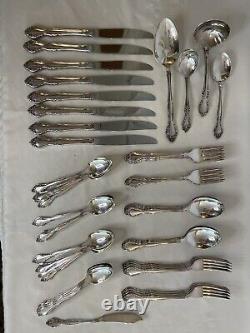 ONEIDA COMMUNITY AFFECTION 1960 Silverplate Flatware 8 Place Setting + 4, withCase