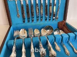 ONEIDA COMMUNITY AFFECTION 1960 Silverplate Flatware 8 Place Setting + 4, withCase