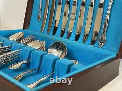 ONEIDA COMMUNITY AFFECTION 1960 Silverplate Flatware 8 Place Setting + 4, withCase