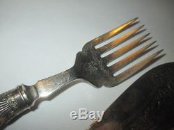 Old Sheffield Silverplate Capped Stag Horn Handle Fork Knife Serving Set