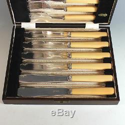 Old Sheffield Silverplate Fish Set for 6 with Wood Box Silver Plate