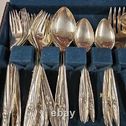 Oneida Community Morning Rose Flatware Set 66 pcs Plus Case