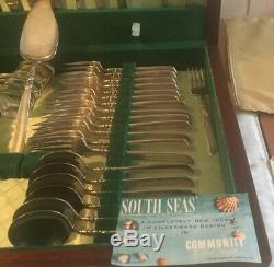 Oneida Community SOUTH SEAS Silver Plate Silverware 55 pieces /Chest 7 Place Set