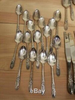 Oneida Community White Orchid Silver Plate Flatware Set 61 Pieces