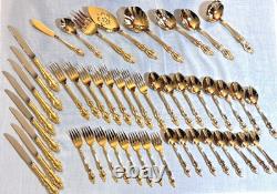 Oneida Flatware Complete Service for 8 with8 Serving Pieces Golden Baroque Rose Oneida Flatware Complete Service for 8 with8 Serving Pieces Golden Baroque Rose