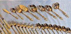 Oneida Flatware Complete Service for 8 with8 Serving Pieces Golden Baroque Rose