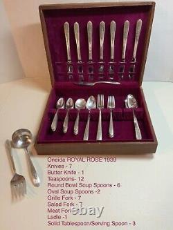 Oneida ROYAL ROSE Silver Plate Silverware, Flatware Set 47 Pieces