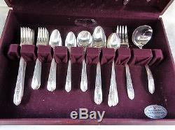 Oneida Silverplate Royal Rose Sixty Two Piece Set With Wooden Flatware Box