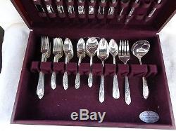 Oneida Silverplate Royal Rose Sixty Two Piece Set With Wooden Flatware Box