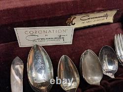 Onieda Community Coronation 42Pc Silverplate flatware set lot vtg antique case