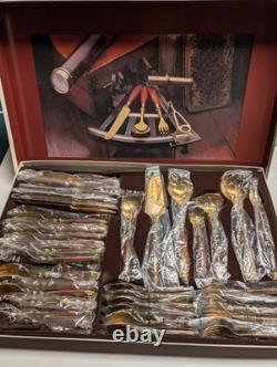 PRISTINE Lord Nelson Furst Besteck 37-piece Bronze and Mahogany Flatware