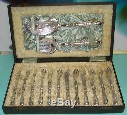 RARE Complete WMF German Art Nouveau Engraved Silver Pl Fish knife fork box set