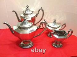 REED AND BARTON TEA, CREAMER, COFFEE& SUGAR SET Antique 3690 Silver plate 1920s