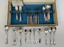 REED & BARTON DRESDEN ROSE SILVERPLATED FLATWARE 49 PIECES SERVICE FOR 8 /rw