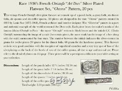 Rare 1930s French Christofle Art Deco Silver Plated Flatware Set Chevron 20 pcs