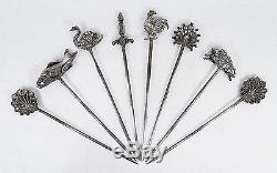 Rare Antique French Silver Plate Figural Skewers Set of 8