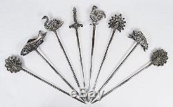 Rare Antique French Silver Plate Figural Skewers Set of 8