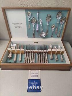 Reed & Barton Dresden Rose pattern 72 pc silver plate and mirror flatware set