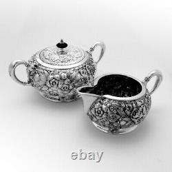 Repousse Floral Five Piece Tea Coffee Set Silverplate EGWS